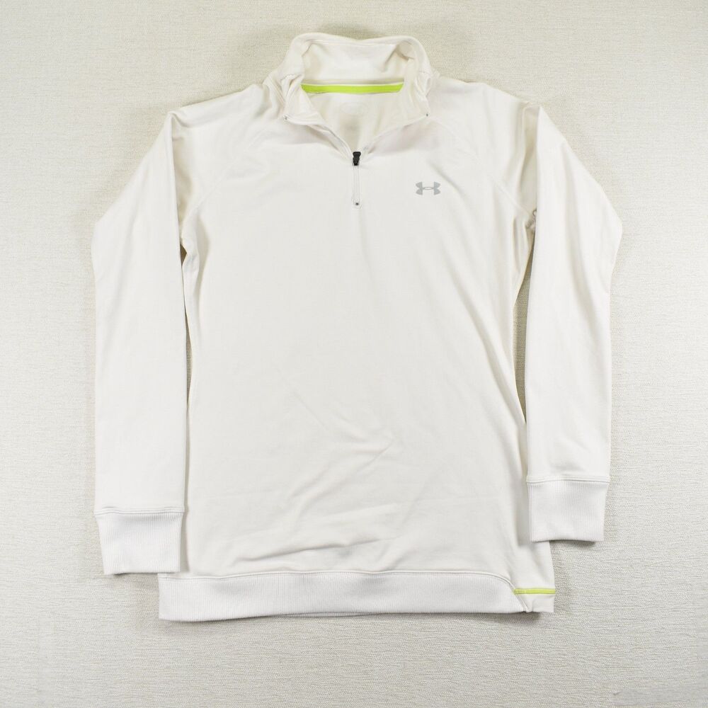 Under Armour Womens Large L ColdGear Fitted 1/4 Zip Pullover White Long Sleeve